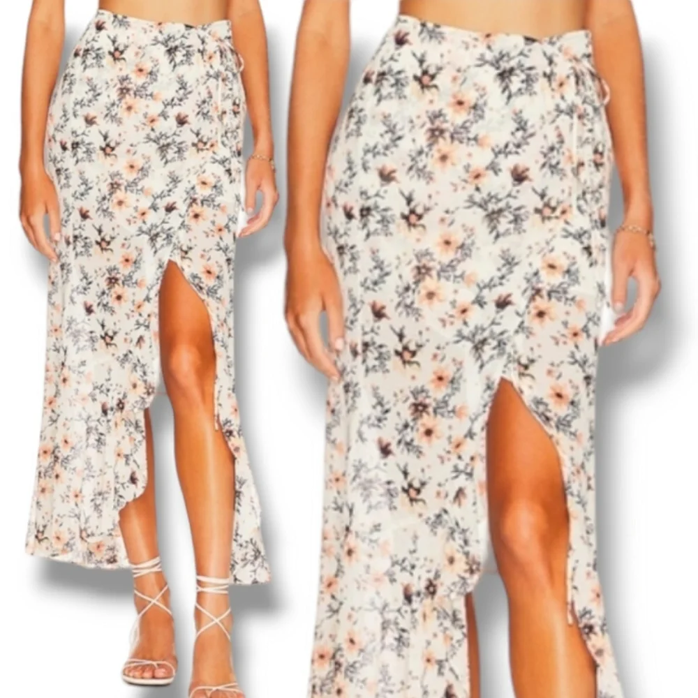 NEW Free People Femme Edge Maxi Skirt in Ivory Combo $128